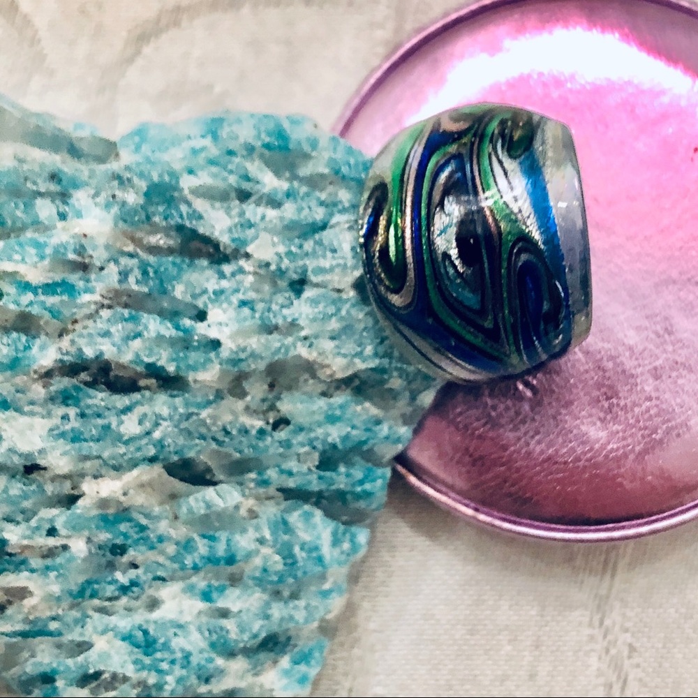 Blue&green glass ring - Picture 2 of 6